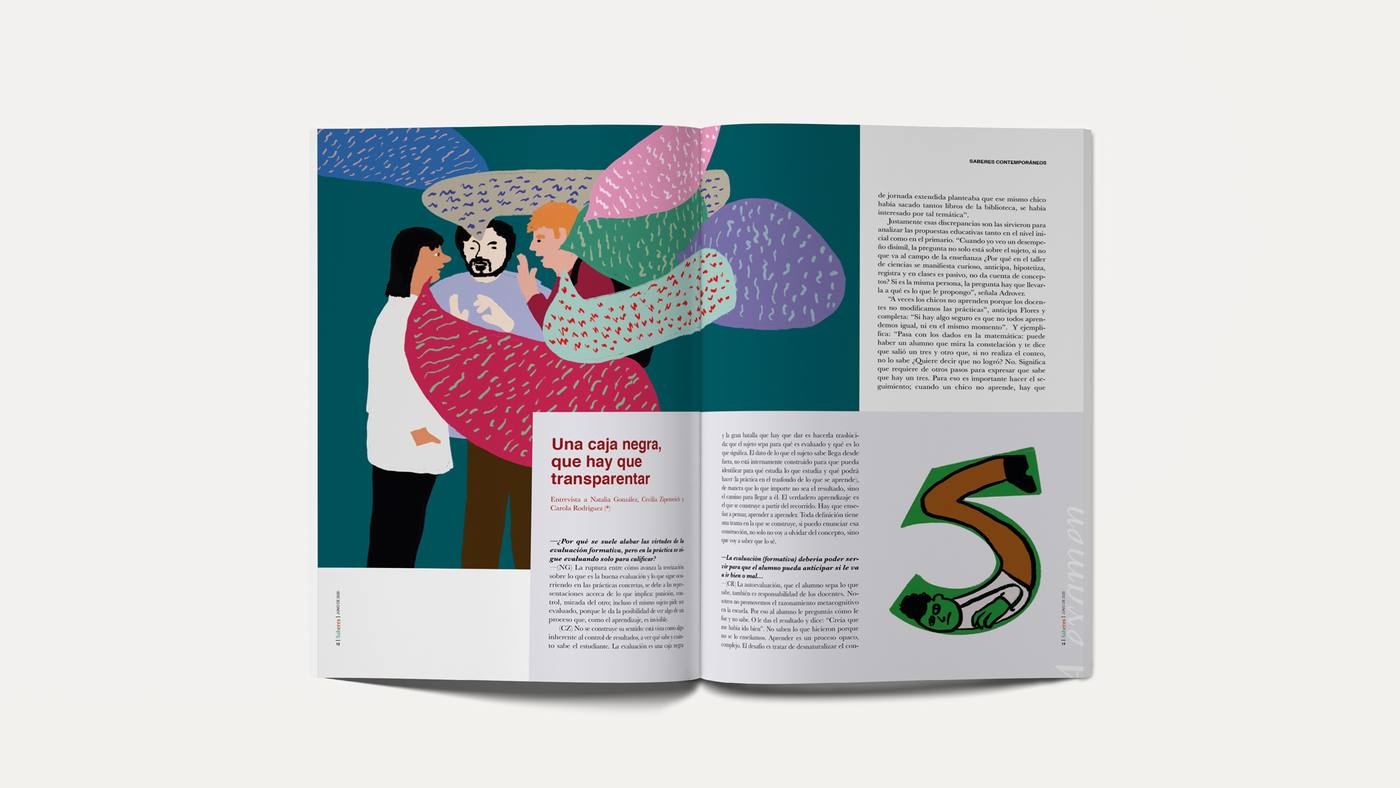A spread with a commissioned illustration and a decorative initial