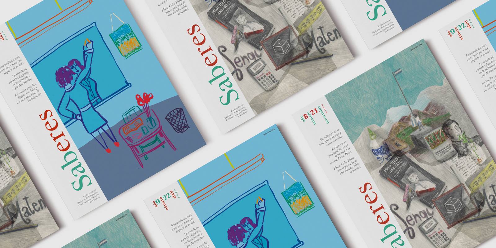 Several issues of the magazine with their covers side by side
