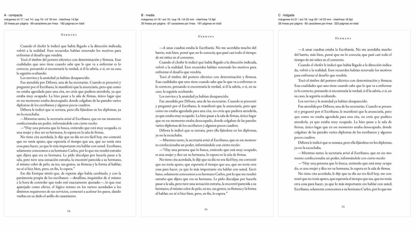 Three variants of a book text block compared side by side